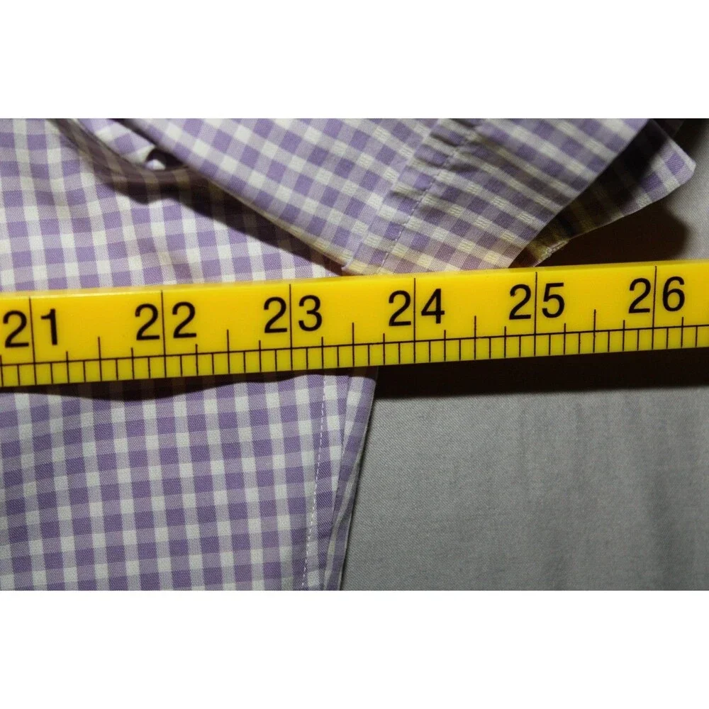 Banana Republic Men's Purple Gingham Short Sleeve Slim Fit Shirt 16-16.5 Large